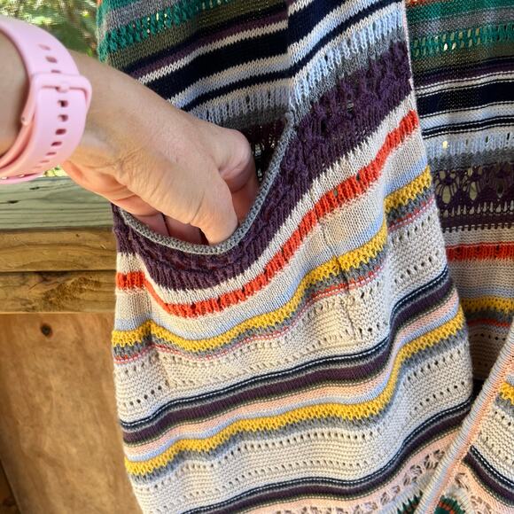 Democracy Women's Colorful Sleeveless Striped Longline Open Cardigan Size 2X - Picture 4 of 8